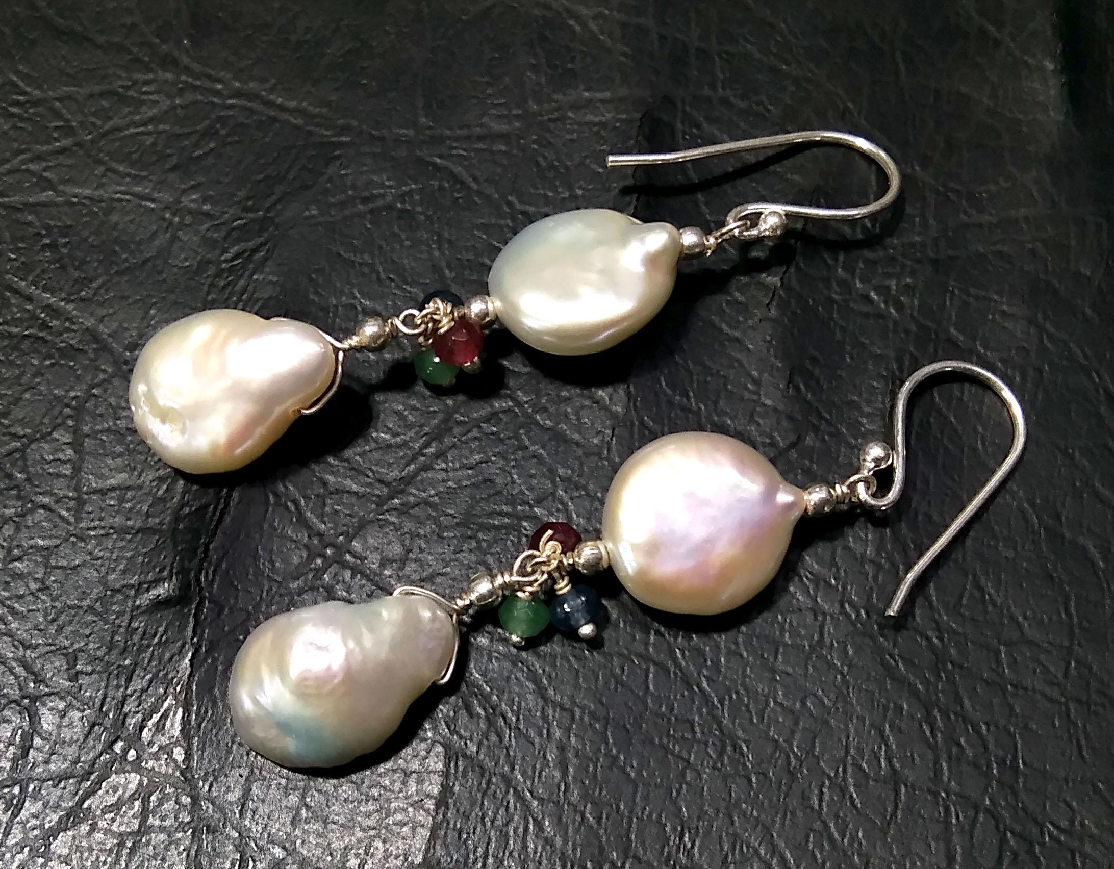 Beautiful Natural Pearl Gemstone Earring, 925 Solid Starling Silver Earring, Top Color White Pearl Gemstone Earring, Gift For Girls/Women.